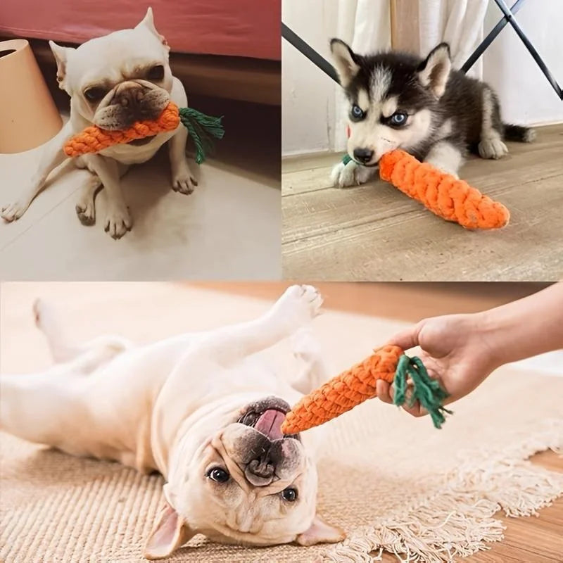 Carrot Rope Chew Toy for Dogs | Durable Cotton Tug & Dental Toy