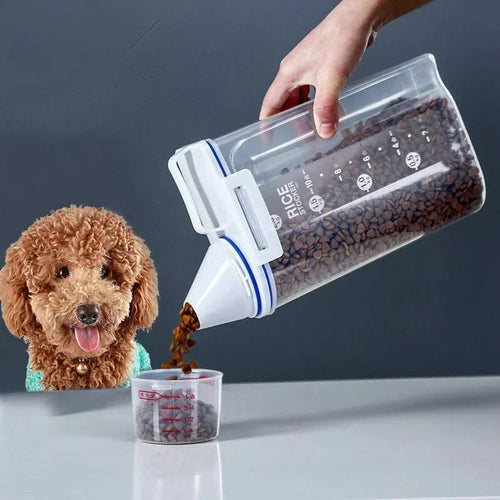 Airtight Pet Food Storage Container with Measuring Cup – Moisture-Proof Dog & Cat Food Bin (1.5kg / 2kg)
