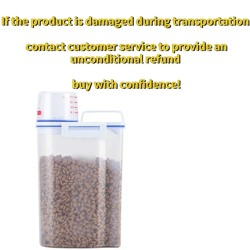 Airtight Pet Food Storage Container with Measuring Cup – Moisture-Proof Dog & Cat Food Bin (1.5kg / 2kg)