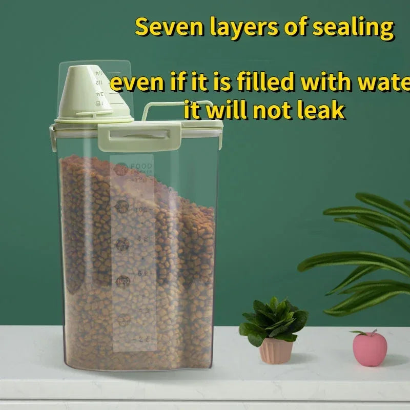 Airtight Pet Food Storage Container with Measuring Cup – Moisture-Proof Dog & Cat Food Bin (1.5kg / 2kg)