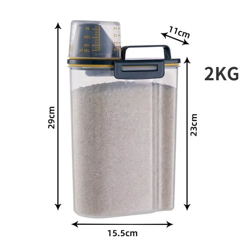 Airtight Pet Food Storage Container with Measuring Cup – Moisture-Proof Dog & Cat Food Bin (1.5kg / 2kg)