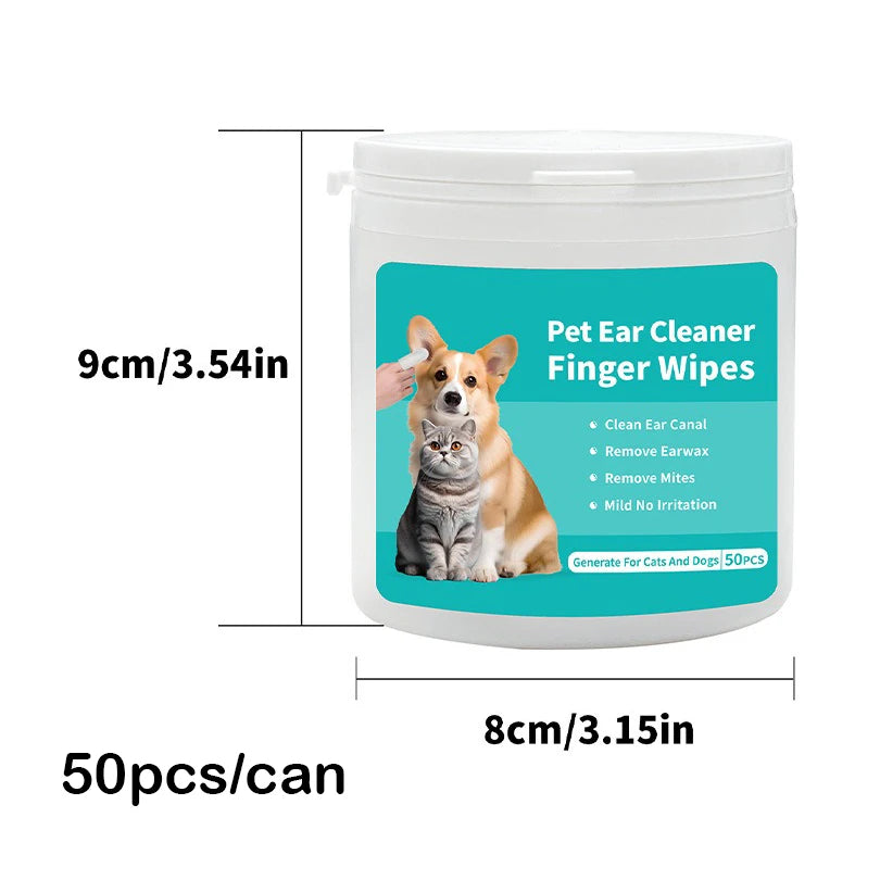 Pet Ear Cleaning Finger Wipes – Gentle Ear Cleaner for Dogs & Cats (50 PCS)