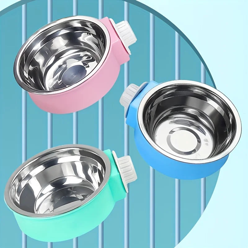 Clip-On Stainless Steel Pet Bowl – Hanging Food & Water Bowl for Dogs & Cats