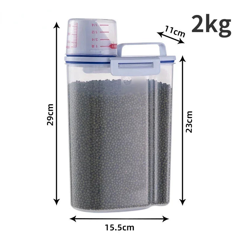 Airtight Pet Food Storage Container with Measuring Cup – Moisture-Proof Dog & Cat Food Bin (1.5kg / 2kg)