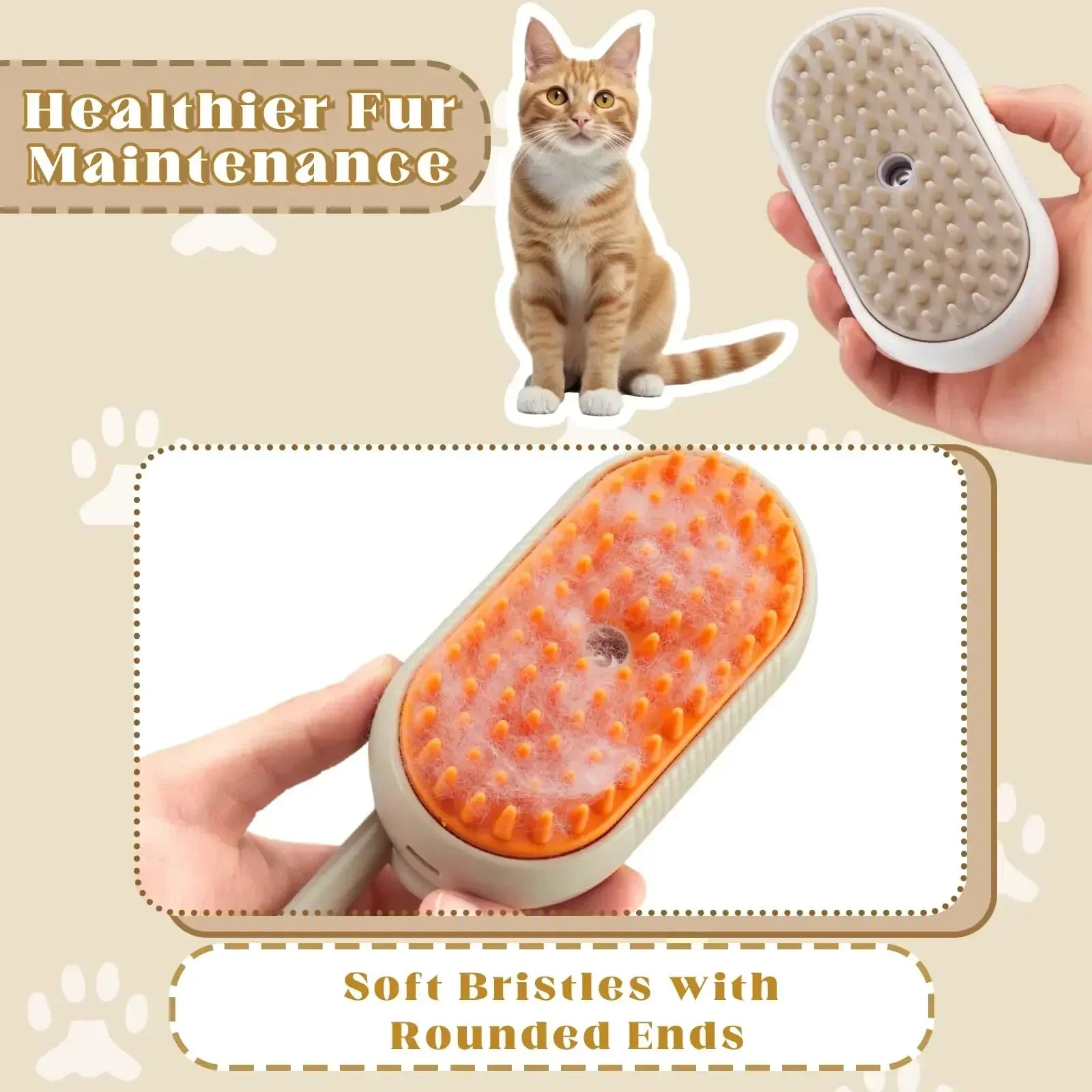 3-in-1 Steam Pet Brush – Self-Cleaning Grooming & Massage Brush for Dogs & Cats