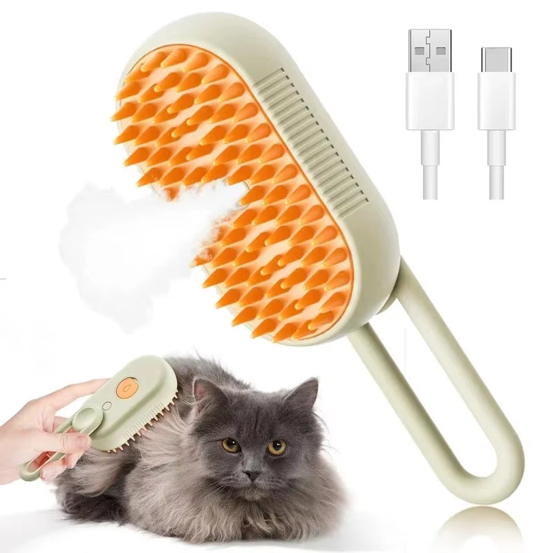 3-in-1 Steam Pet Brush – Self-Cleaning Grooming & Massage Brush for Dogs & Cats