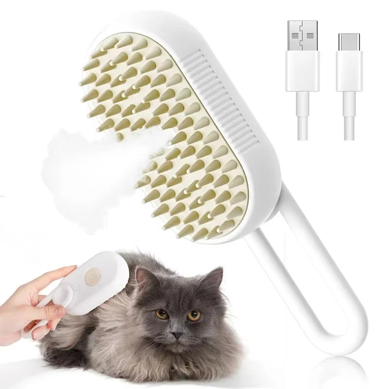3-in-1 Steam Pet Brush – Self-Cleaning Grooming & Massage Brush for Dogs & Cats