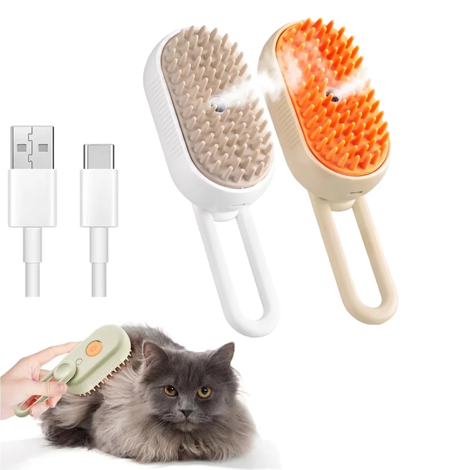 3-in-1 Steam Pet Brush – Self-Cleaning Grooming & Massage Brush for Dogs & Cats